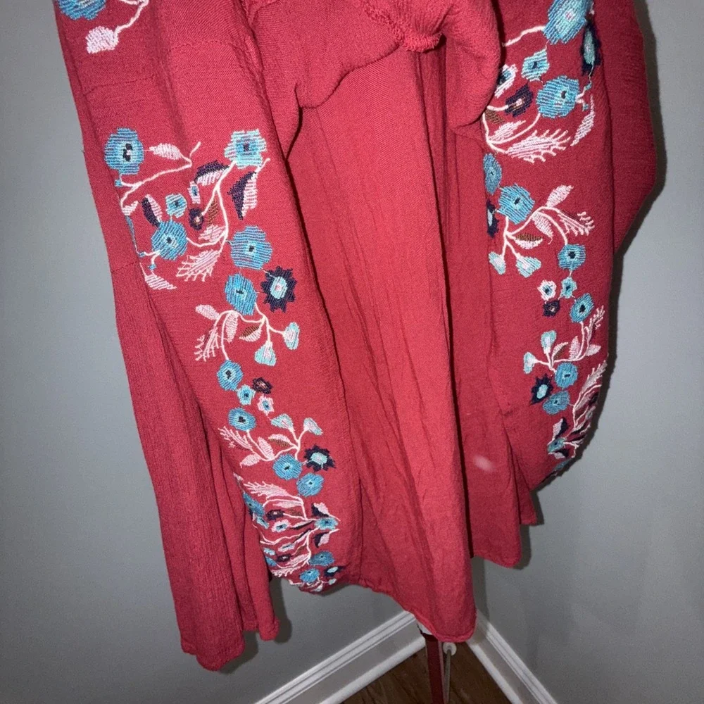 Free People Te Amo Small Mini Dress‎ Red Spring Embroidered Oversized Flared